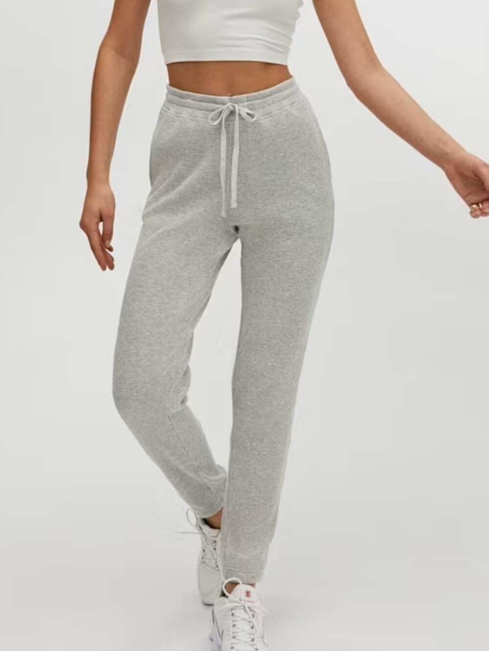 Aritzia TNA Light Gray Waffle Knit Joggers Sweatpants Lounge Pants